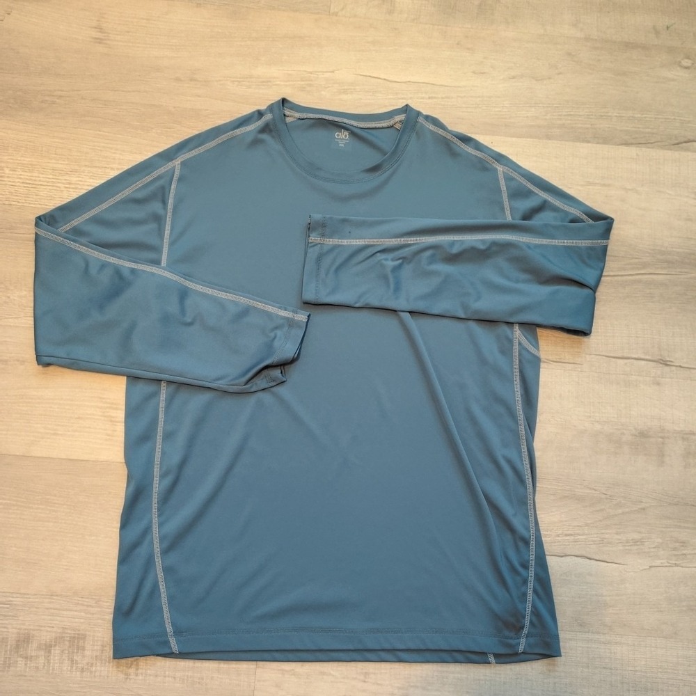 Alo Yoga Cool Fit Athletic Long Sleeve Stretch Men's Top Blue Teal Size‎ XXL